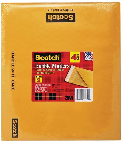 Scotch 7914-4 Bubble Mailer, #2, Kraft, Self-Seal Closure