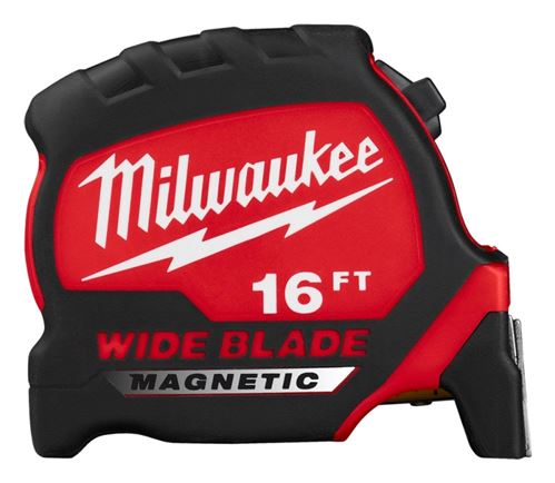 Milwaukee 48-22-0216M Tape Measure, 16 ft L Blade, 1-5/16 in W Blade, Steel Blade, ABS Case, Black/Red Case