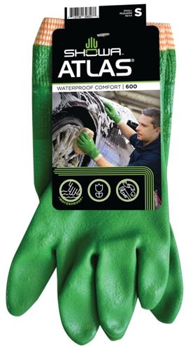 Atlas 600S-07.RT Coated Gloves, S, Knit Wrist Cuff, PVC Glove, Green