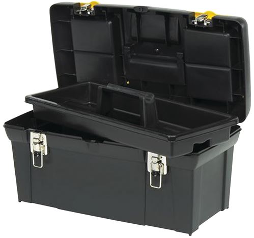 Stanley 024013S Tool Box with Tray, 8.1 gal, Plastic, Black/Yellow, 5-Compartment