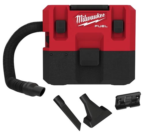 Milwaukee 0960-20 Wet and Dry Vacuum, 1.6 gal Vacuum, 45 cfm Air, 87 dBA, HEPA Filter, 12 V, Black/Red Housing