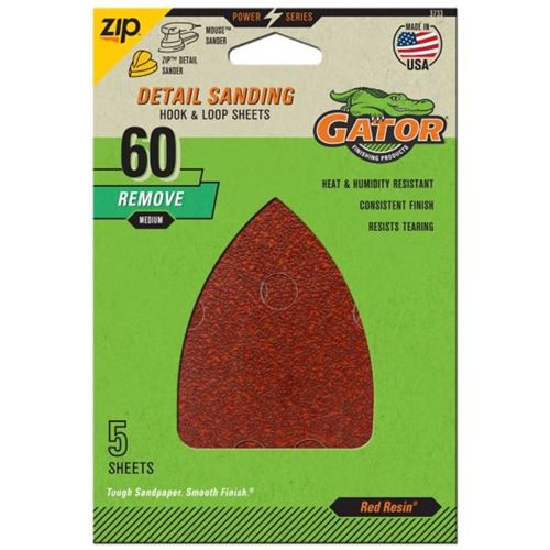 Gator 3733 Sanding Sheet, 3-1/2 in W, 5 in L, 60 Grit, Coarse, Aluminum Oxide Abrasive, Paper Backing