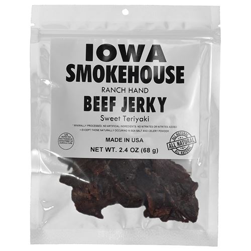 Iowa Smokehouse is-rh2jt-m Snacks, Beef Jerky Sweet Teriyaki, 2.4 oz, Bag, Pack of 8