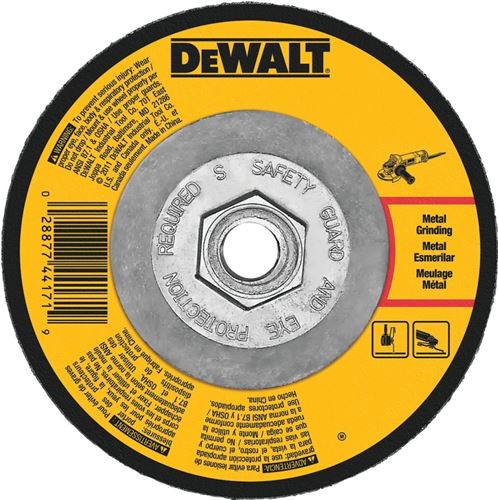 DeWALT DWA4511H Grinding Wheel, 4-1/2 in Dia, 1/8 in Thick, 5/8-11 in Arbor, 24 Grit, Very Coarse