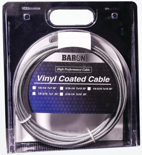 BARON 54205/50245 Aircraft Cable, 1/4 to 5/16 in Dia, 30 ft L, 1220 lb Working Load, Galvanized Steel