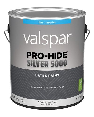 Valspar Pro-Hide 028.0071004.007 Silver 5000 Interior Paint, Water Base, Flat Sheen, Clear, 1 gal, Metal Pail, Pack of 4