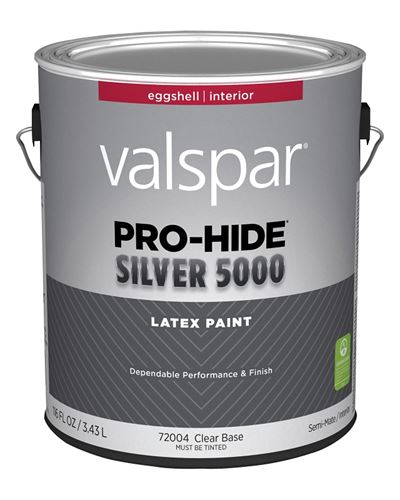 Valspar Pro-Hide 028.0072004.007 Silver 5000 Interior Paint, Water Base, Eggshell Sheen, Clear, 1 gal, Metal Pail, Pack of 4