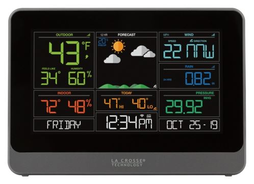 La Crosse C83100 Weather Station, Battery, 32 to 99 deg F, 10 to 99 % Humidity Range, 0 to 111 mph Wind