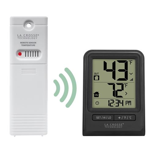 La Crosse 308-1409BT-CBP Wireless Thermometer, 2.63 in L x 1.35 in W x 3.67 in H Display, 32 to 122 deg F