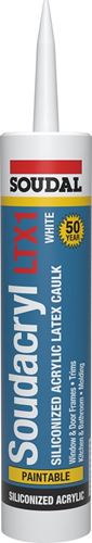 Soudal Soudacryl LTX1 5823539 Siliconized Acrylic Latex Caulk, Clear, -20 to 185 deg F, 10.1 fl-oz Cartridge