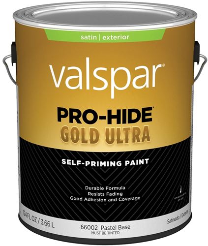 Valspar Pro-Hide Gold Ultra 6600 028.0066002.007 Latex Paint, Acrylic Base, Satin Sheen, Pastel Base, 1 gal, Pack of 4