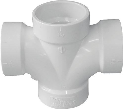 IPEX 192185 Sanitary Pipe Cross, 4 in, Hub, PVC, White, SCH 40 Schedule