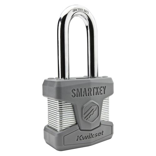 Kwikset 026 SMT LGN CP Padlock, Alike Key, Long Shackle, 0.359 in Dia Shackle, Molybdenum Shackle, Steel Body