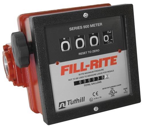 Fill-Rite 901C/901 Flow Meter, 1 in Connection, NPT, 6 to 40 gpm, 50 psi Pressure, 4-Digit Display