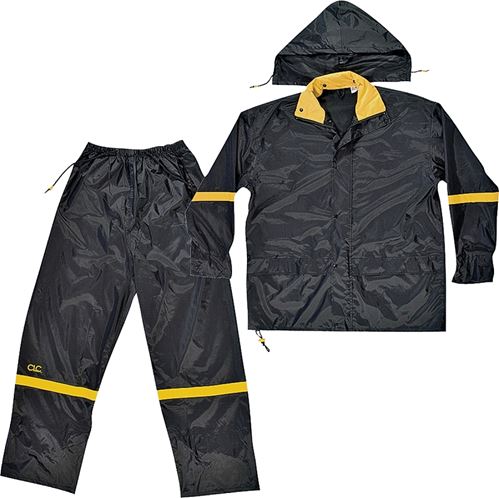 CLC R1032X Rain Suit, 2XL, 190T Nylon, Black/Yellow, Detachable Collar, Zipper Closure