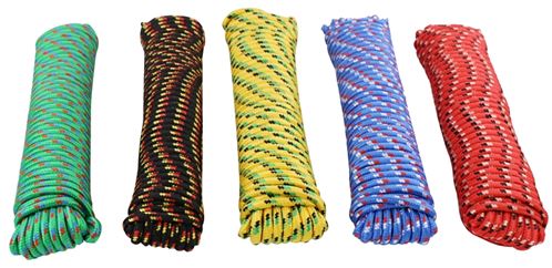 ProSource 706036-PDQ Rope, 3/8 in Dia, 100 ft L, 244 lb Working Load, Polypropylene, Black/Blue/Green/Red/Yellow, Pack of 48