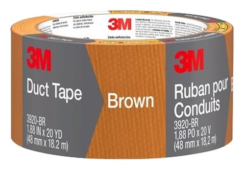 Scotch 3920-BR Duct Tape, 20 yd L, 1.88 in W, Polyethylene-Coated Cloth Backing, Brown