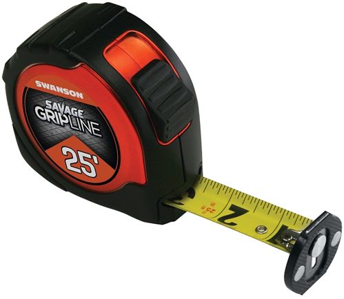 Swanson SAVAGE Series SVGL25M1 Tape Measure, 25 ft L Blade, 1-1/16 in W Blade, ABS/Rubber Case