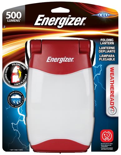 Energizer Weatheready Series FL452WRBP Folding Lantern, D Battery, LED Lamp, 500 Lumens Lumens, Red