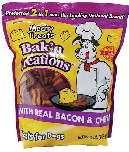 Meaty Treats 17062 Dog Treat, Bacon, Cheese Flavor, 25 oz Bag, Pack of 6