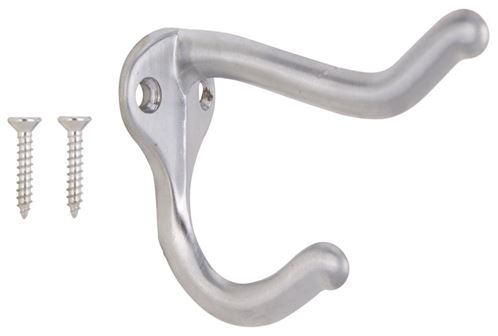 ProSource H62-B075 Coat and Hat Hook, 22 lb, 2-Hook, 1 in Opening, Zinc, Satin Chrome