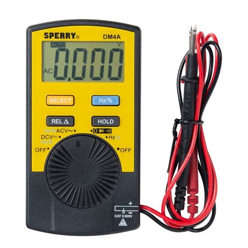 Sperry Instruments DM4A Pocket Digital Multimeter, 1 mV to 600 VAC/VDC, 0.1 Hz to 99.99 kHz, 0.1 to 99.9% VAC/VDC