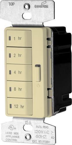 Eaton Wiring Devices PT18H-V-K Hour Timer, 15 A, 120 V, 1800 W, 1, 2, 4, 8, 12 hr Off Time Setting, Ivory