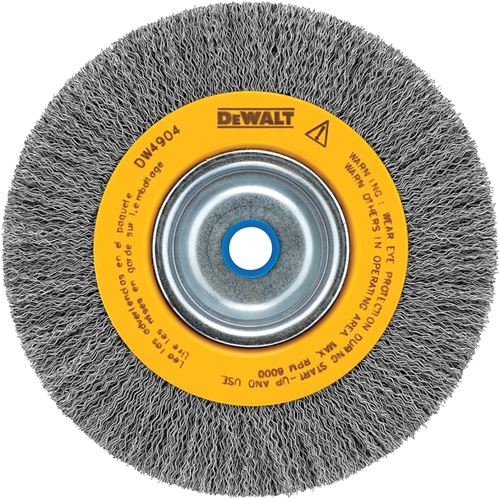 DeWALT DW4904 Wire Wheel Brush, 6 in Dia, 5/8 to 1/2 in Arbor/Shank, 0.014 in Dia Bristle, Carbon Steel Bristle