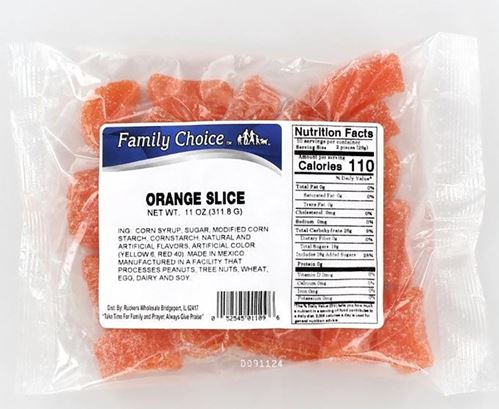 Family Choice 1109 Candy, Orange Flavor, 14 oz, Pack of 12