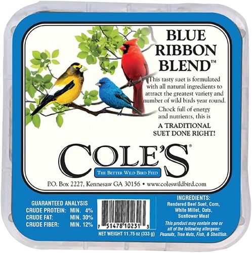 Cole's Blue Ribbon Blend BRSU Suet Cake, 11.75 oz, Pack of 12