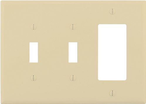 Eaton Wiring Devices PJ226V Combination Wallplate, 4-7/8 in L, 6-3/4 in W, 3 -Gang, Polycarbonate, Ivory