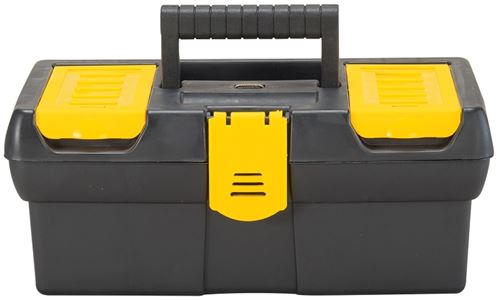 Stanley STST13011 Tool Box with Tote Tray, 1.1 gal, Plastic, Black/Yellow, 4-Compartment