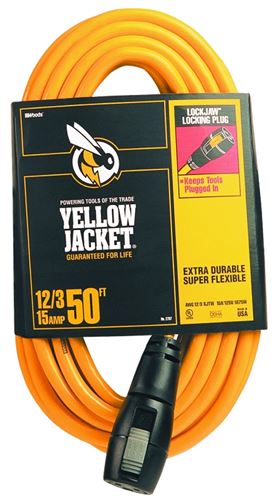 CCI 2737 Extension Cord, 12 AWG Cable, 50 ft L, 15 A, 125 V, Yellow