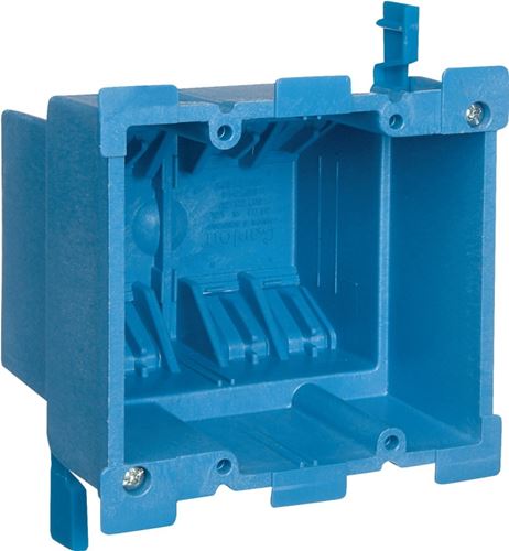 Carlon BH234R Outlet Box, 2 -Gang, PVC, Blue, Clamp Mounting