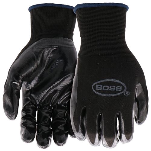 Boss Grip Series B31191-L Coated Gloves, L, Knit Wrist Cuff, Nitrile Coating, Nylon, Black