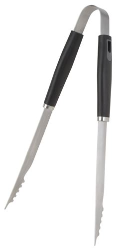 Omaha BBQ Tongs, 1.5 mm Gauge, Stainless Steel Blade, Stainless Steel, Plastic Handle, Straight Handle