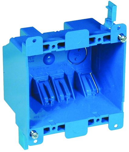 Carlon B225R-UPC Outlet Box, 2 -Gang, PVC, Blue, Clamp Mounting