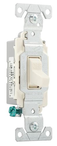 Eaton Wiring Devices CS115LA Toggle Switch, 15 A, 120, 277 VAC, Screw Terminal, PVC Housing Material, Light Almond