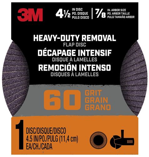 3M Hookit 27421-60 Flap Grinding Disc, 4-1/2 in Dia, 60 Grit, 8-Hole