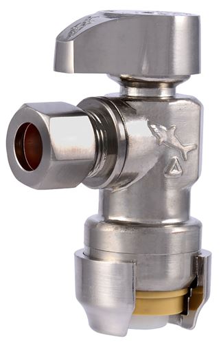 SharkBite 23036LFBN Angle Stop Valve, 1/2 x 3/8 in Connection, Push-to-Connect x Compression, 4 gpm, 125 psi Pressure