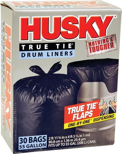 Husky HK55WC030B Drum Liner, 55 gal Capacity, Plastic, Black