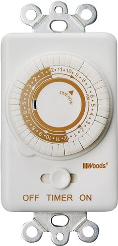Woods 59745 Mechanical Timer, 20 A, 125 V, 2500 W, 24 hr Time Setting, 24 On/Off Cycles Per Day Cycle, White