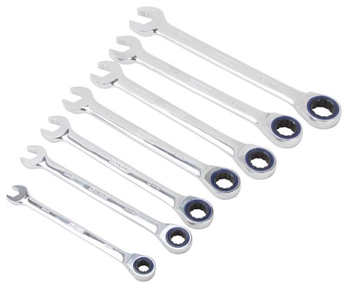 Vulcan PG7M Wrench Set, 7-Piece, Chrome Vanadium Steel, Mirror Polish, Silver, Specifications: Metric