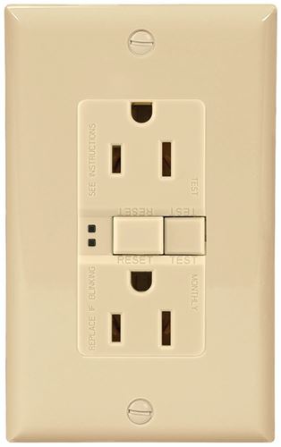 Eaton Wiring Devices SGF15V-3 GFCI Duplex Receptacle, 2 -Pole, 15 A, 125 V, Back, Side Wiring, NEMA: 5-15R, Ivory