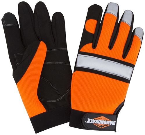 Diamondback 5959M Touchscreen Hi Visibility Mechanics Gloves, M, 55% Synthetic Leather 30% Spandex 10% Reflective Fabric 5% Elastic Band