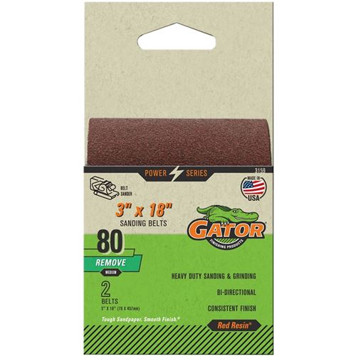 Gator 3159 Sanding Belt, 3 in W, 18 in L, 80 Grit, Medium, Aluminum Oxide Abrasive