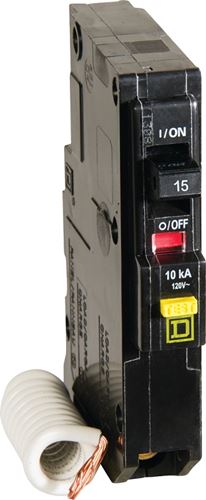 Square D QO QO115GFICP Circuit Breaker, Mini, 15 A, 1 -Pole, 120 V, Fixed Trip, Plug Mounting