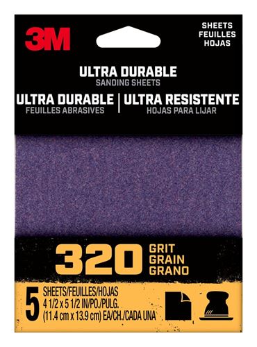 3M 27365 Sandpaper Sheet, 3 in W, 3 in L, 320 Grit, Medium, Aluminum Oxide/Ceramic Abrasive, Cloth Backing
