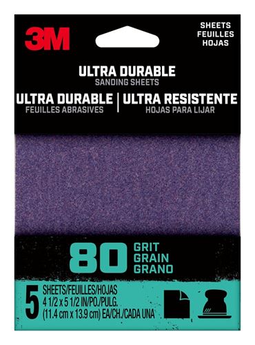 3M 27363 Sandpaper Sheet, 2 in W, 2 in L, 80 Grit, Medium, Aluminum Oxide/Ceramic Abrasive, Cloth Backing