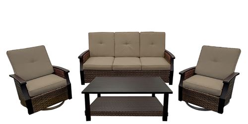 Seasonal Trends 121104 Riverside Seating Set, Olefin/Steel/Wicker, Brown, 2-Step, 4-Piece